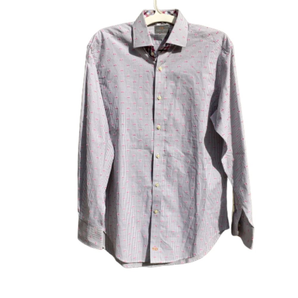 Thomas Dean Bow Design Striped Button Down Shirt S